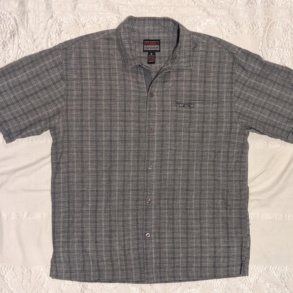 FUBU Men's Plaid Cotton Button Front Short Sleeve Casual Shirt XL